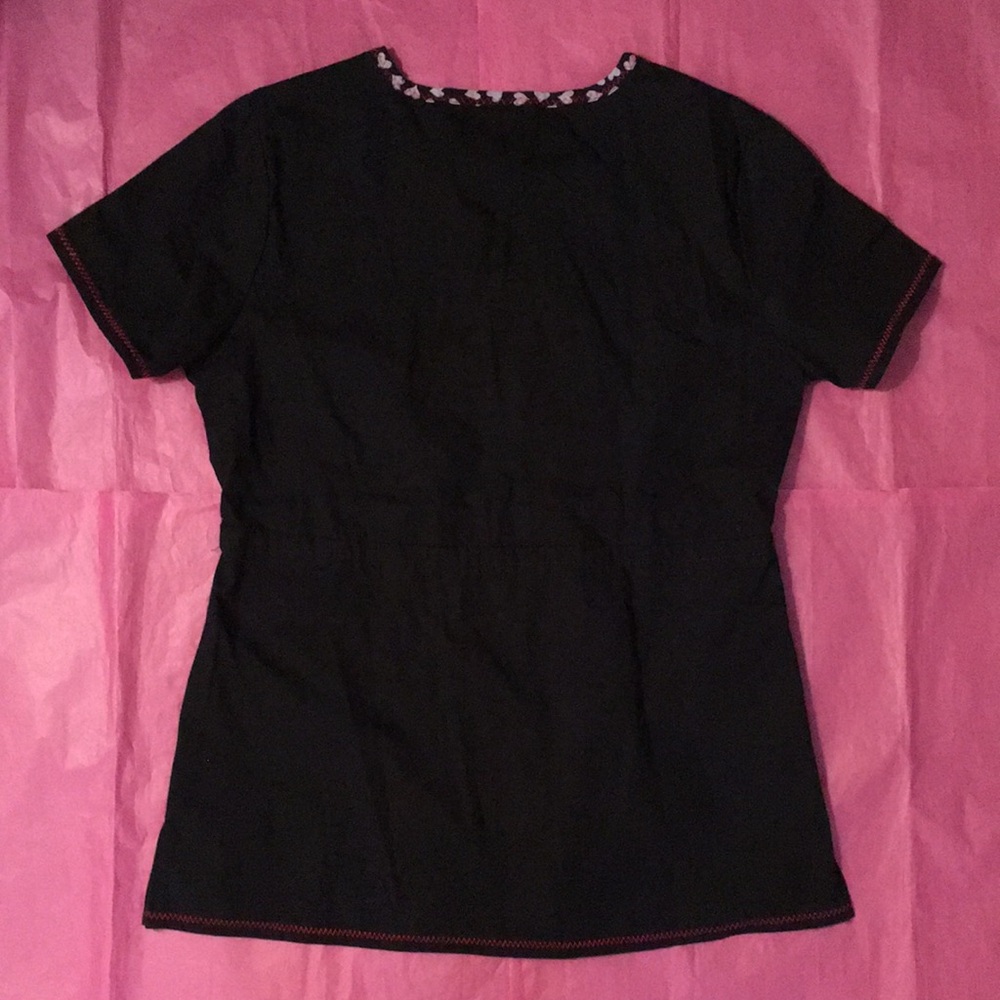 Dickies Solid Black Hearts Trim Scrub Top Size Small - Picture 2 of 4